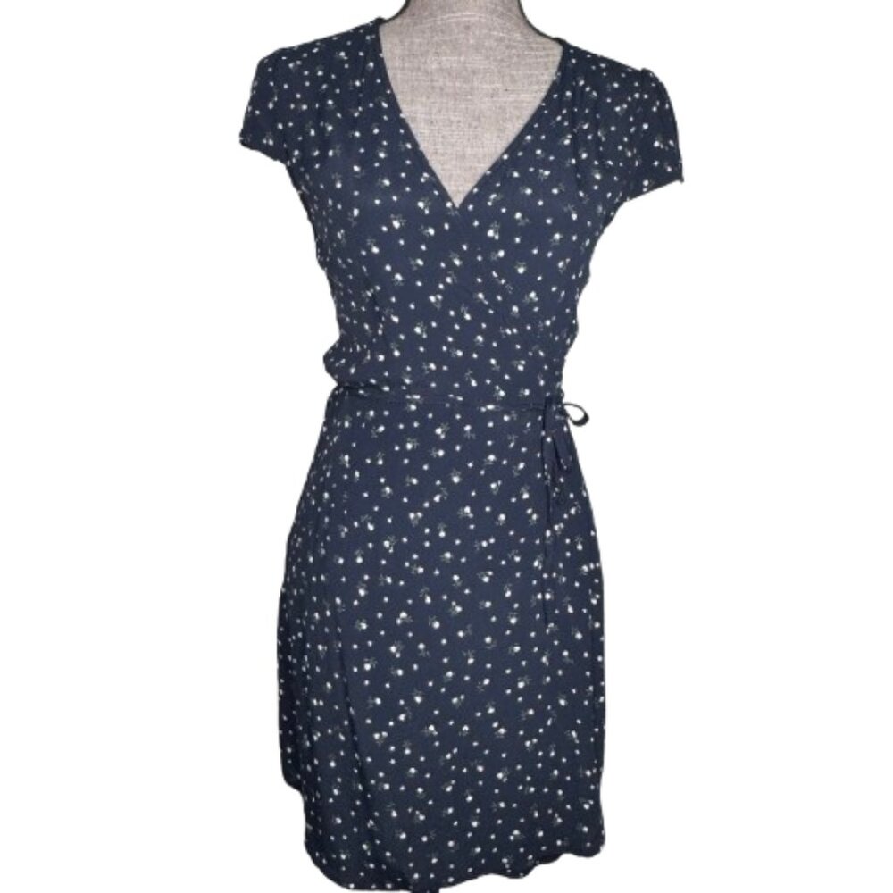 Brandy Melville Summer Wrap Mini Dress Womens Size S‎ Black Floral Motif